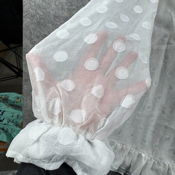 Lulus Dress Womens M White Polka Dot Sheer V Neck Babydoll Ruffle Coquette Y2K - Picture 5 of 10